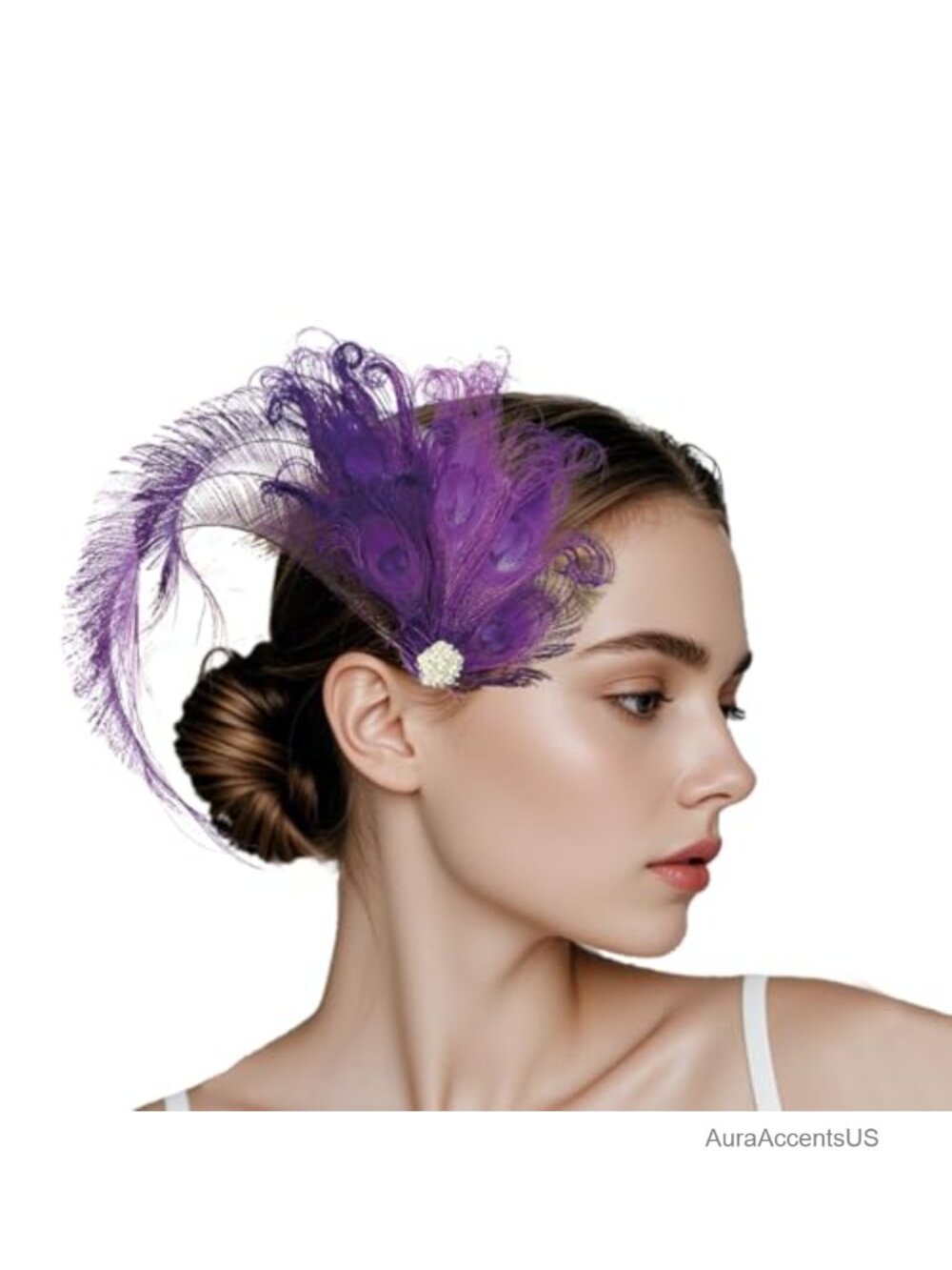 Peacock Feather Hair Clip 1920s Headpiece Gatsby Rhinestone Metal Women
